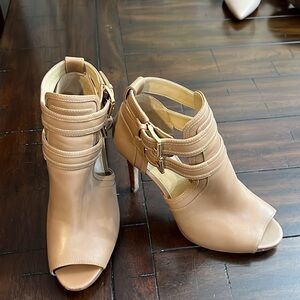 Michael Kors camel open toed buckled booties